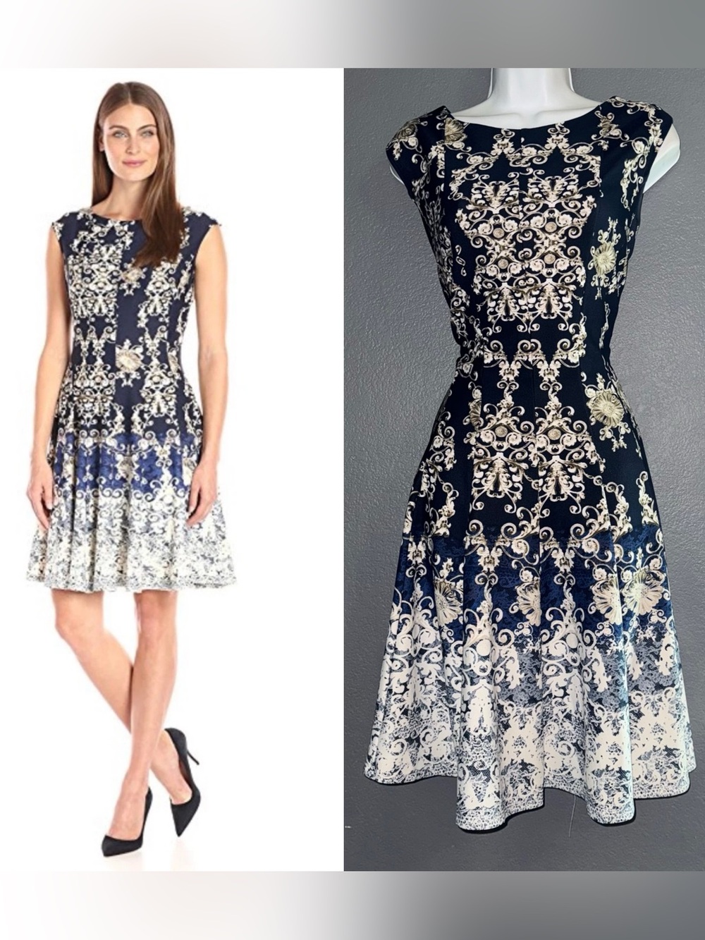 Gabby Skye Women’s Blue & White A-Line Sleeveless Dress Large 12